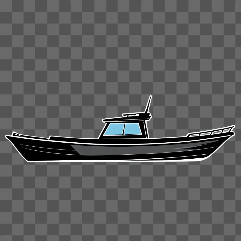 Black boat with lights on sketch on dark background