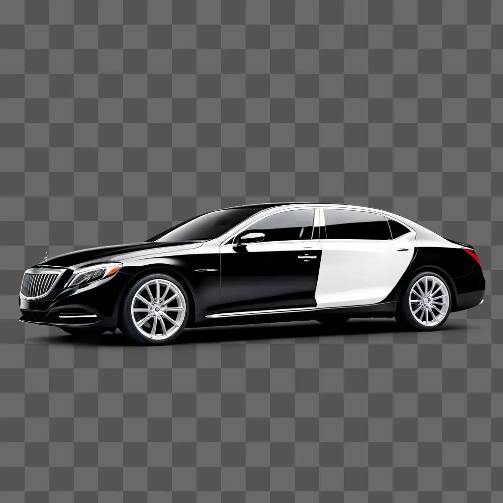 Black car with silver wheels on a gray background