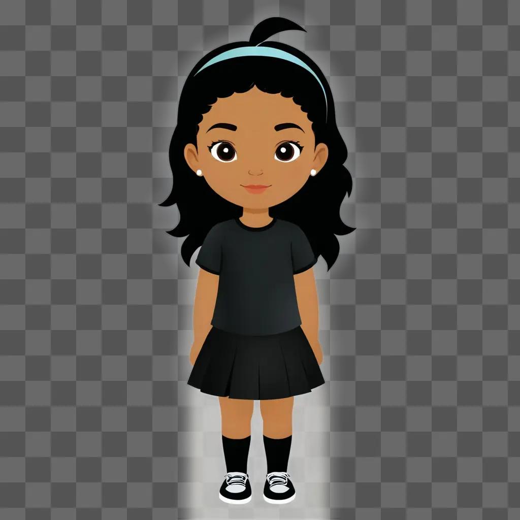 Black cartoon girl in a black dress and sneakers