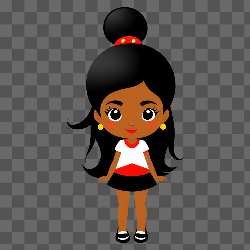 Black cartoon girl in black and white dress