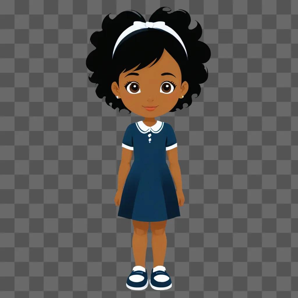 Black cartoon girl in blue dress and white shoes