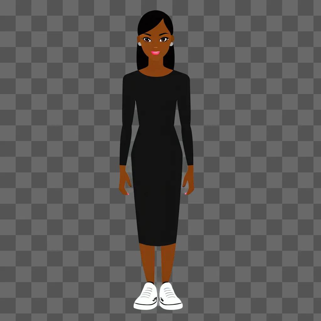 Black cartoon girl wearing a black dress and white shoes