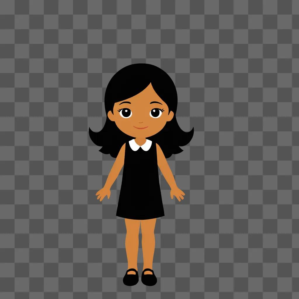 Black cartoon girl with white collar dress