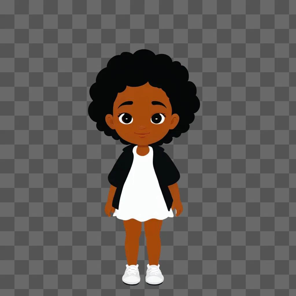 Black cartoon girl with white sneakers standing