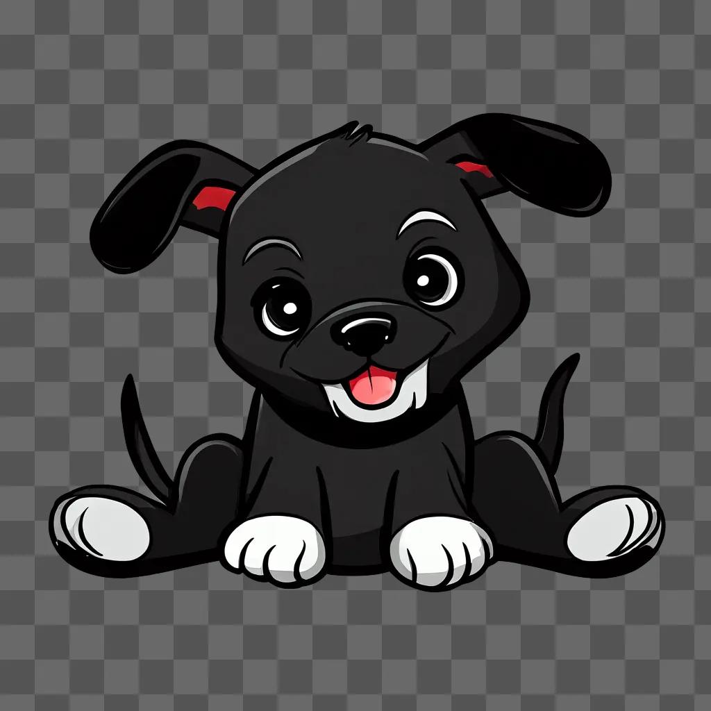 Black cartoon puppy sitting on dark background