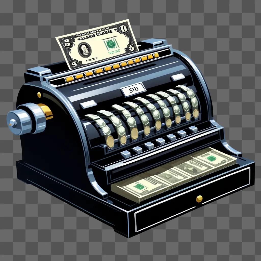 Black cash register with dollar bill on top