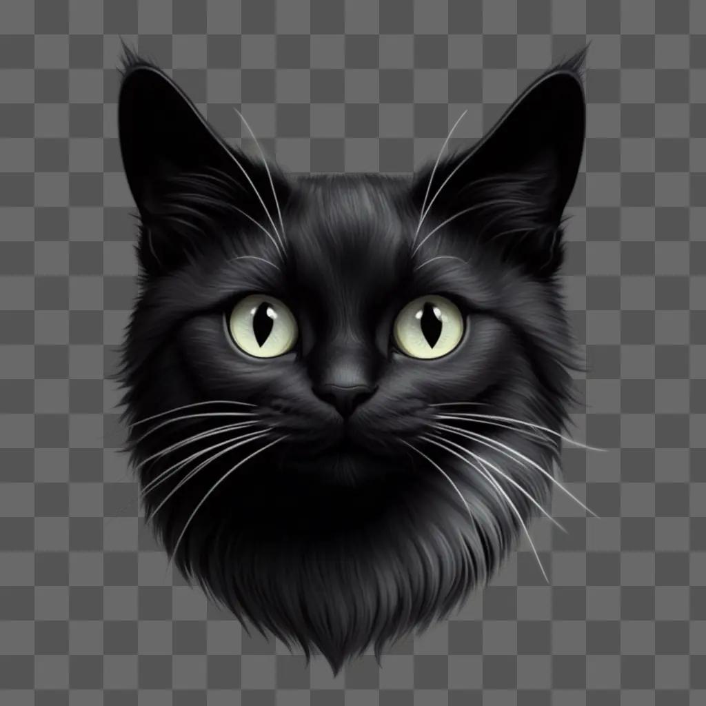 Black cat drawing with glowing eyes and whiskers