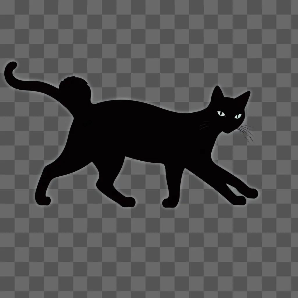 Black cat silhouette with glowing eyes and tail