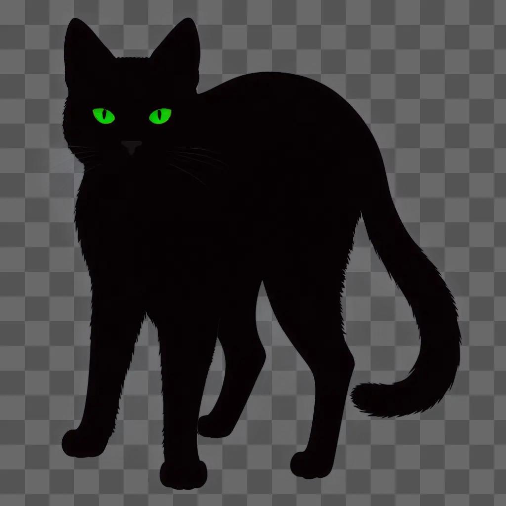 Black cat silhouette with glowing green eyes