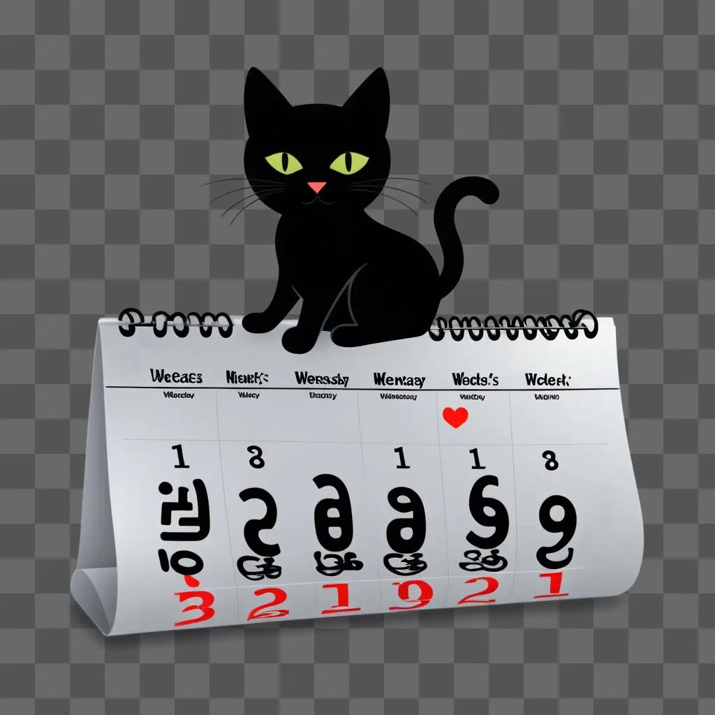 Black cat sits on a calendar with Wednesday on it