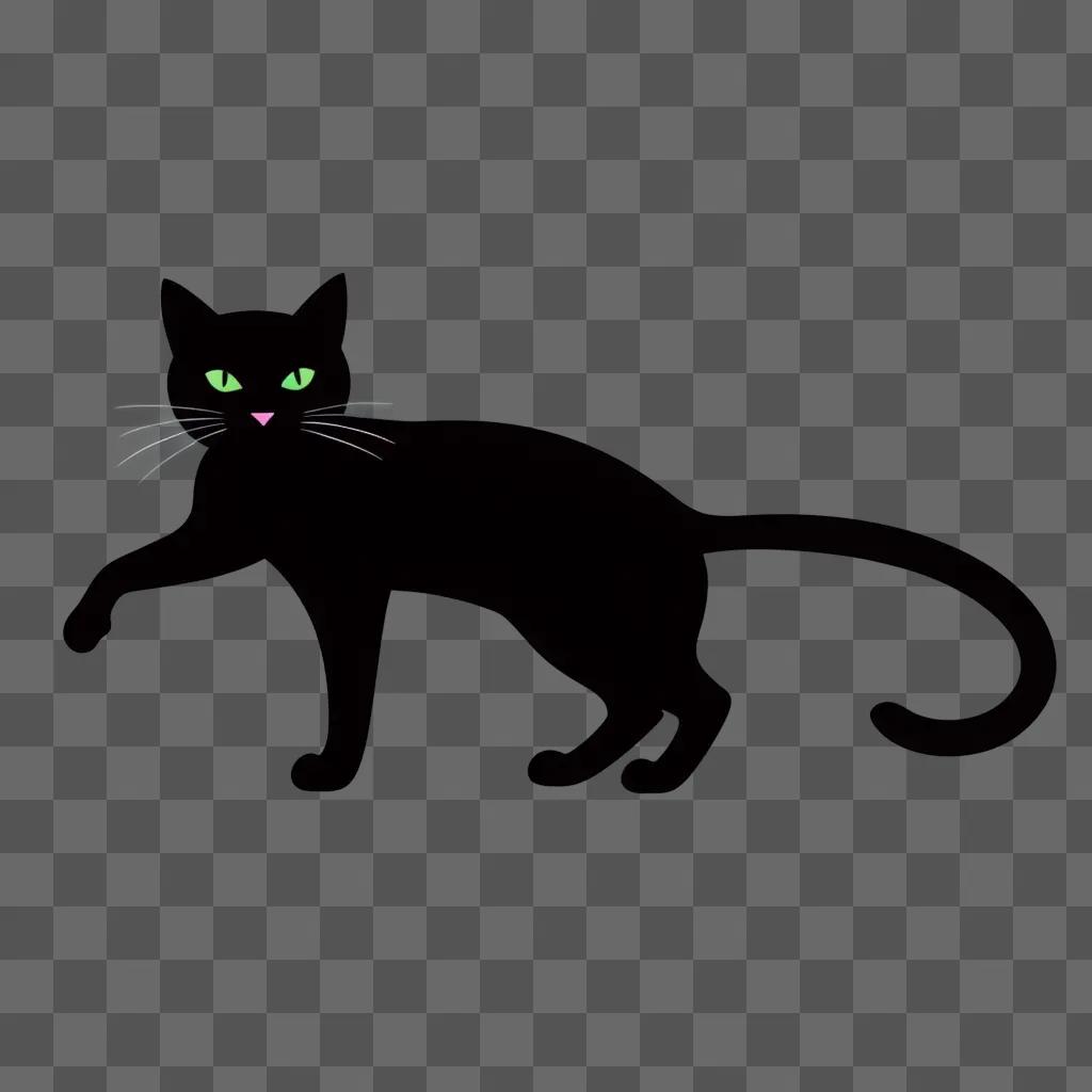 光る目と白い鼻のシルエットの黒猫