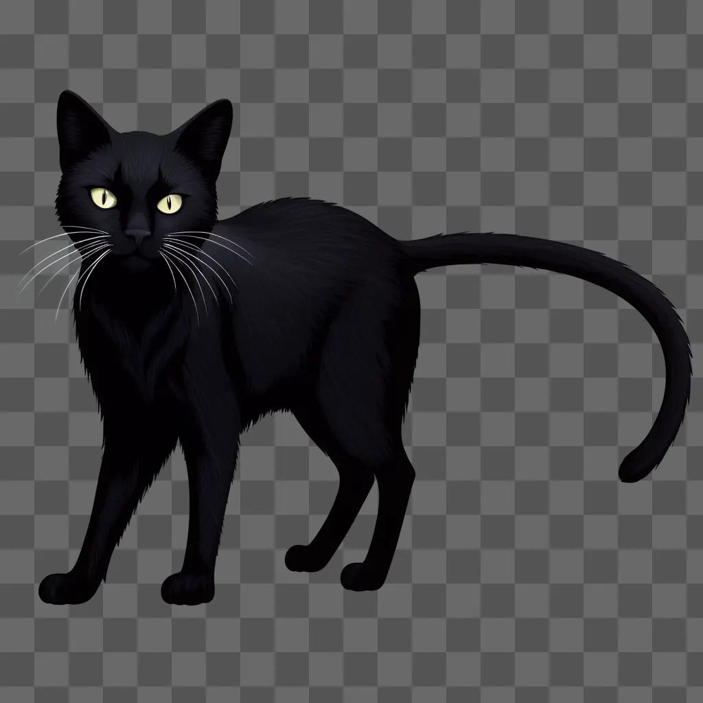 Black cat with glowing eyes stands alone