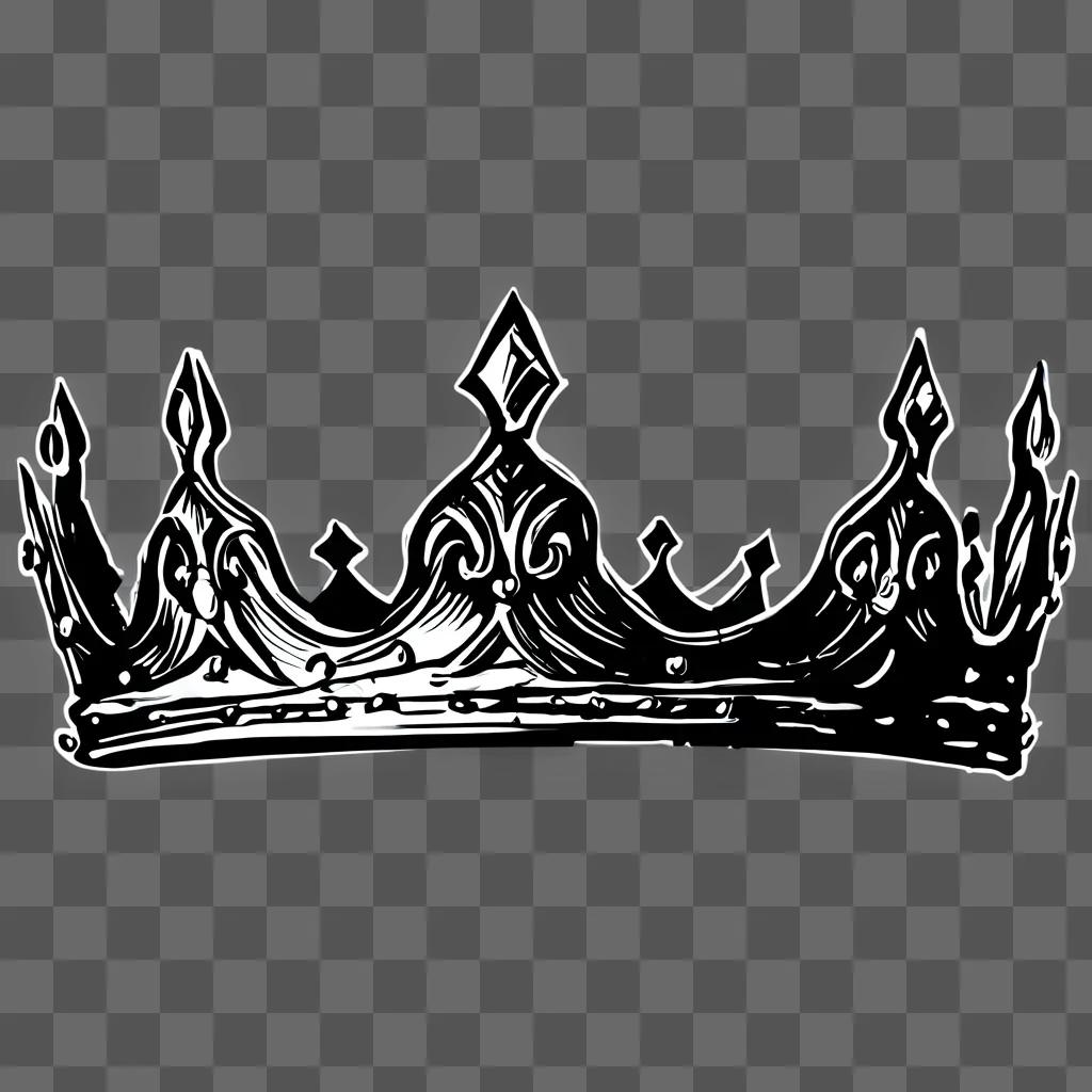 Black crown sketch drawing on grey background