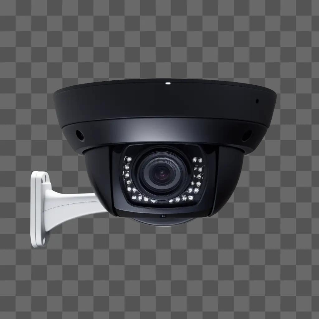 Black dome camera mounted on a wall