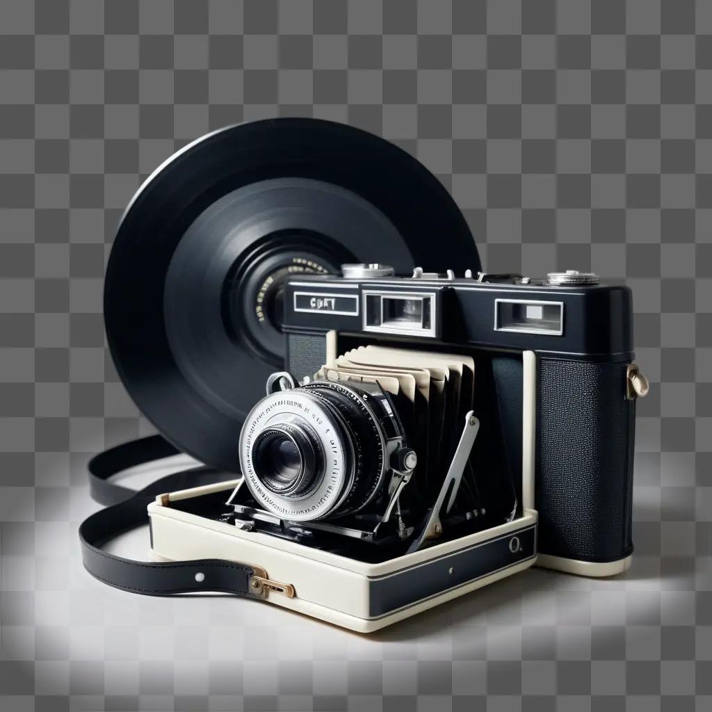 Black film camera with black strap and black case