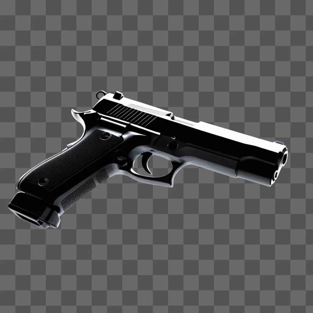 Black gun against a gray background