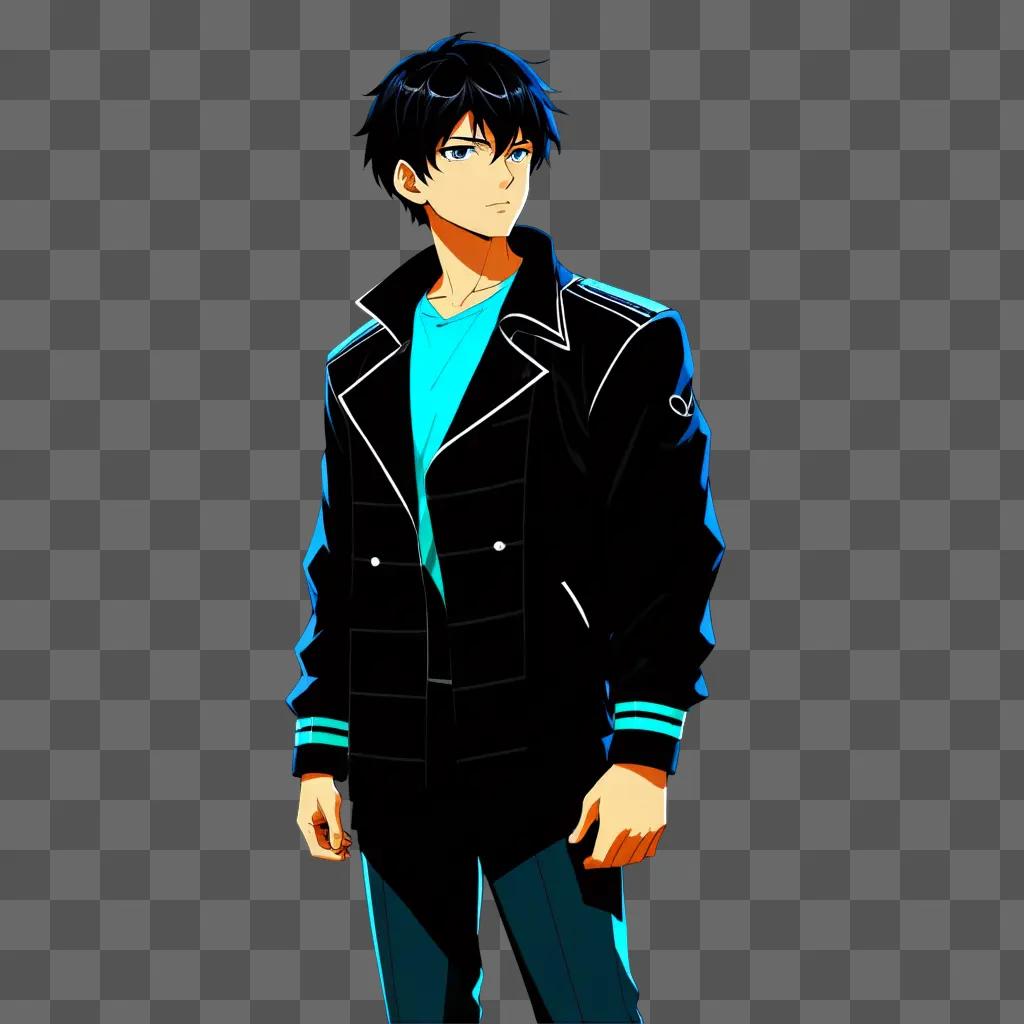 Black-haired anime boy in black jacket