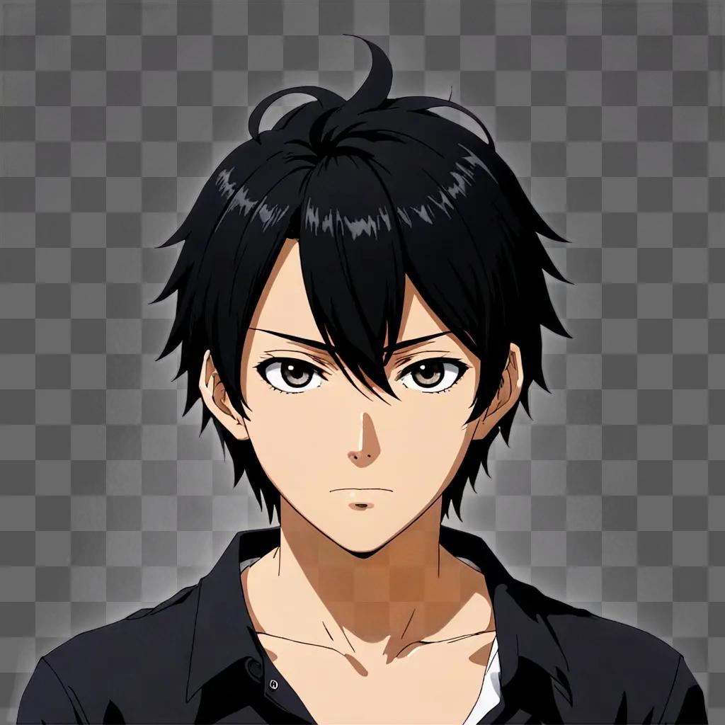 Black haired anime boy with a serious face