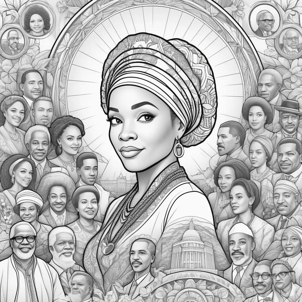 Black history coloring pages of a woman and other people