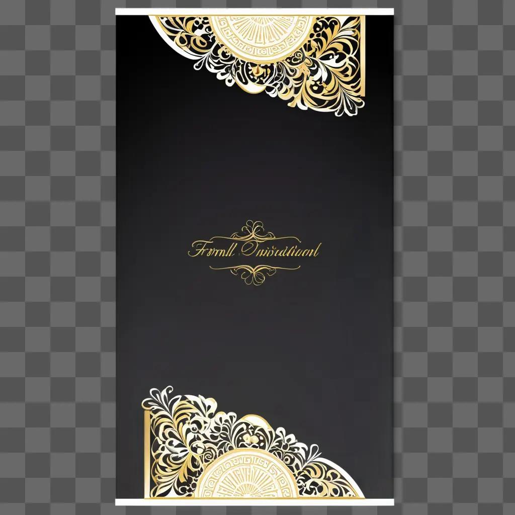 Black invitation with gold border and fancy lettering