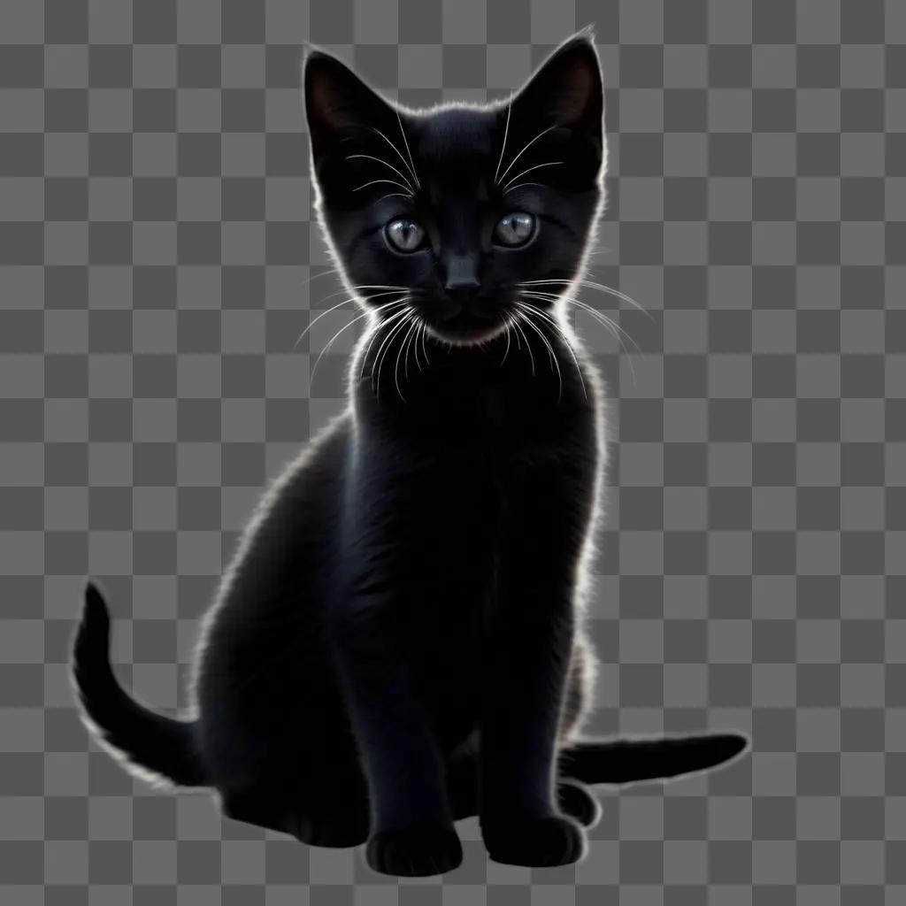 Black kitten silhouette against dark background