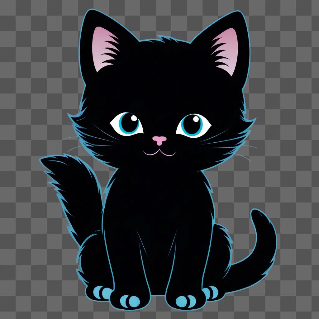 Black kitten with glowing eyes and blue paws