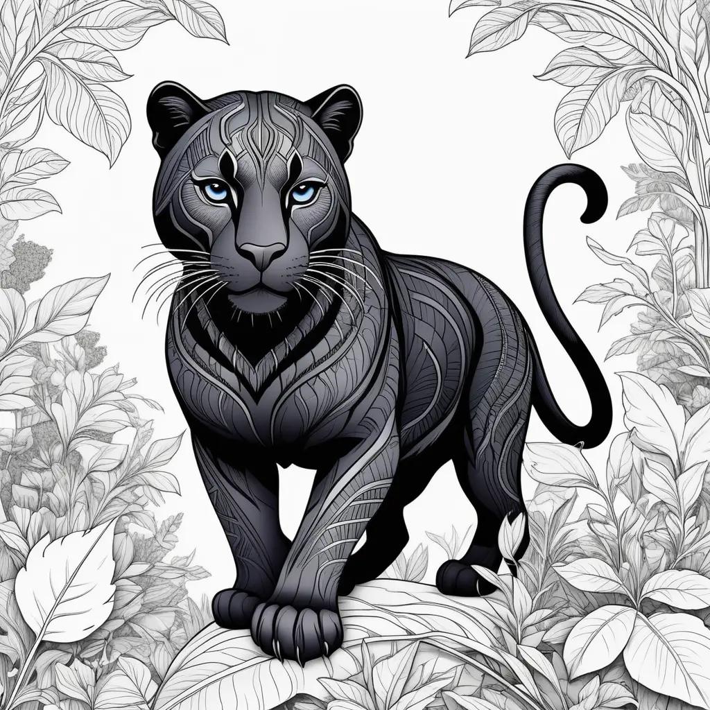 Black panther coloring page: a black panther with blue eyes and black fur