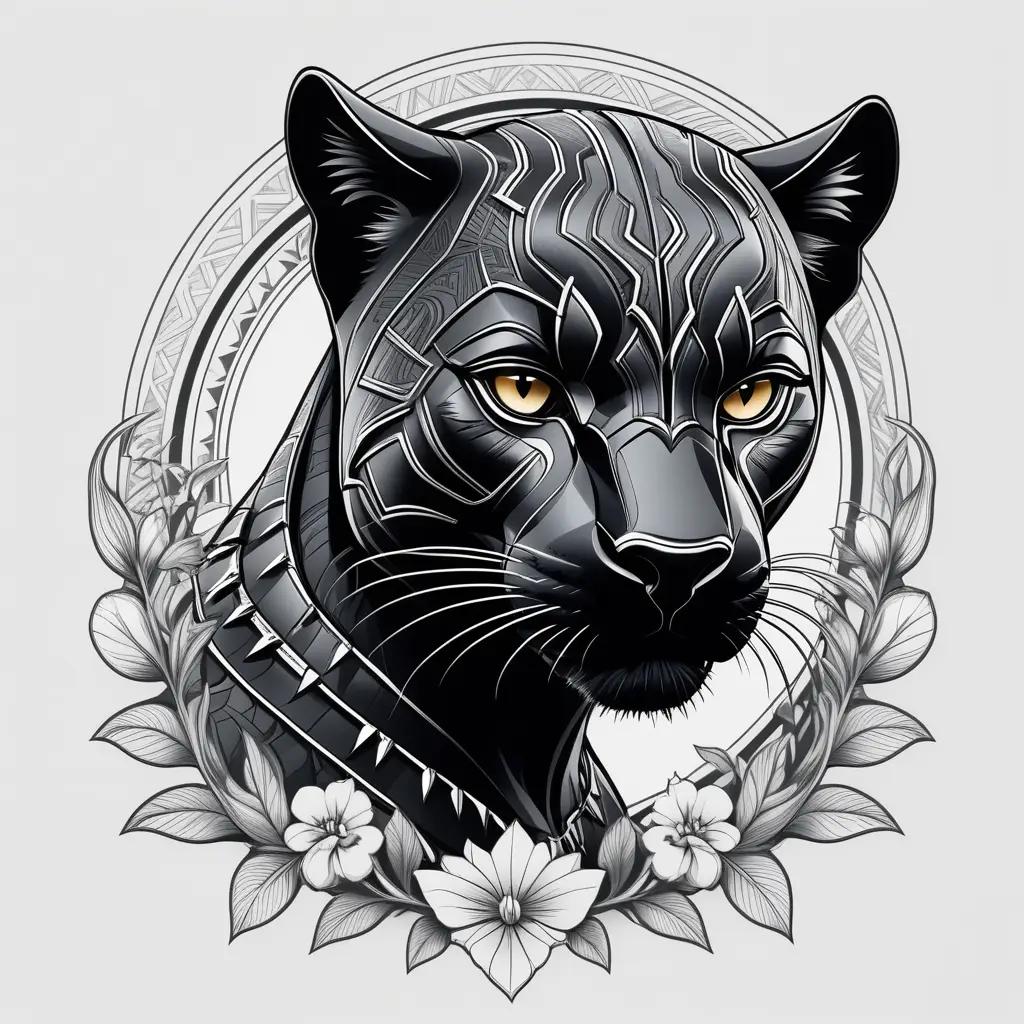 Black panther coloring page with flower embellishments