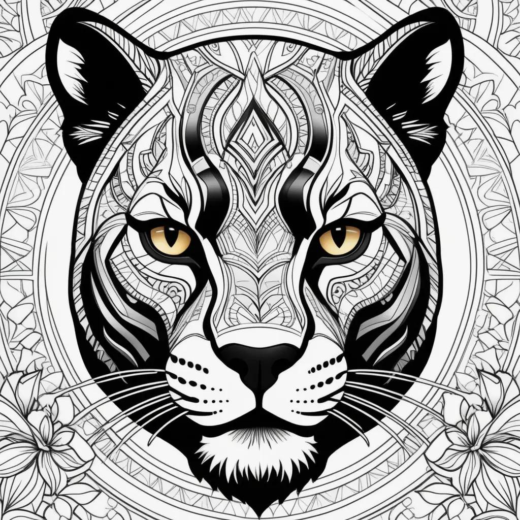 Black panther coloring page with intricate patterns