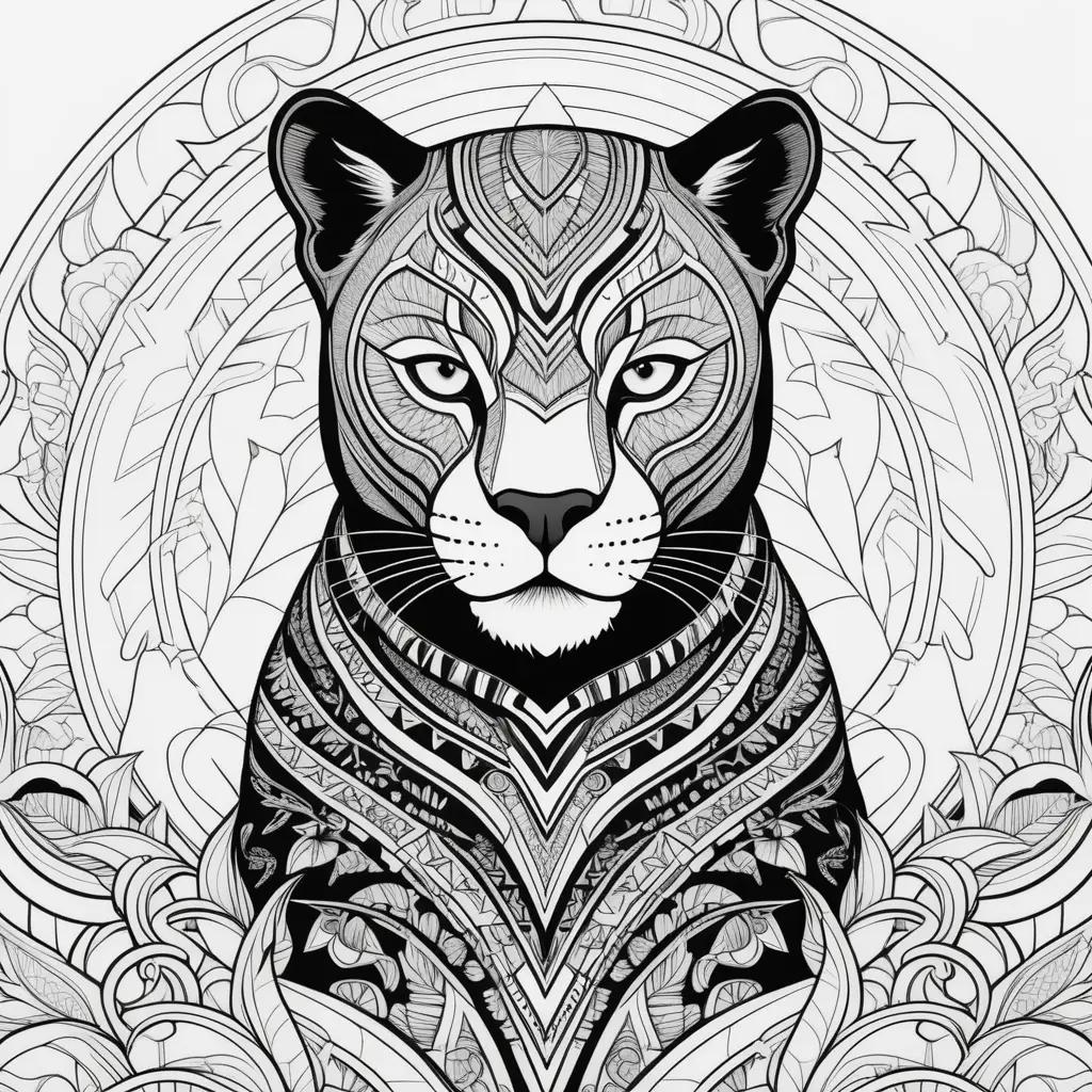 Black panther coloring page with ornate design