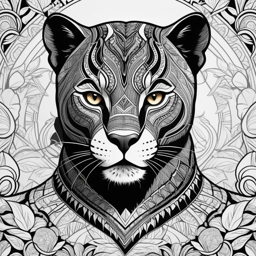 Black panther coloring page with white lines