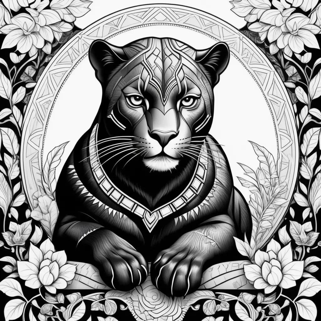 Black panther coloring pages, an artistic design of a black panther with a necklace