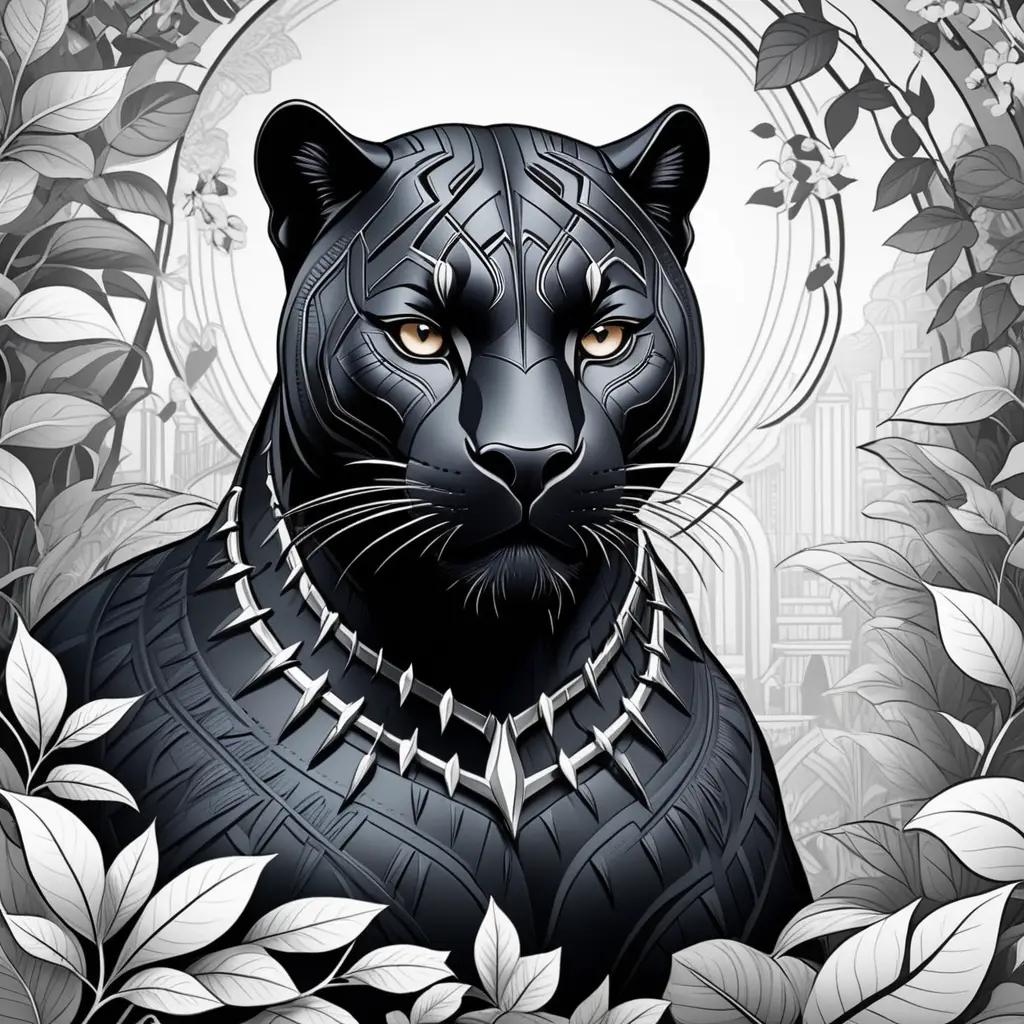 Black panther coloring pages, intricate black and white drawing