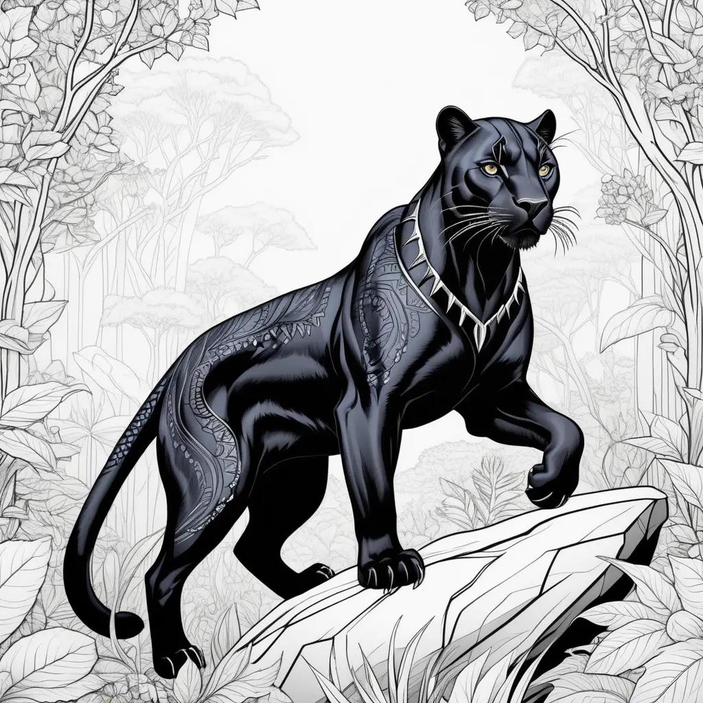 Black panther coloring pages in a forest setting