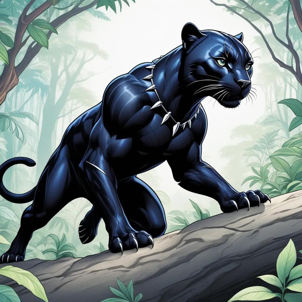 Black panther comic book page with green leaves in the background