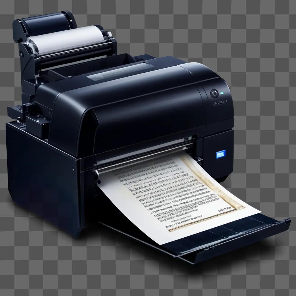 Black printer with paper and paper on screen