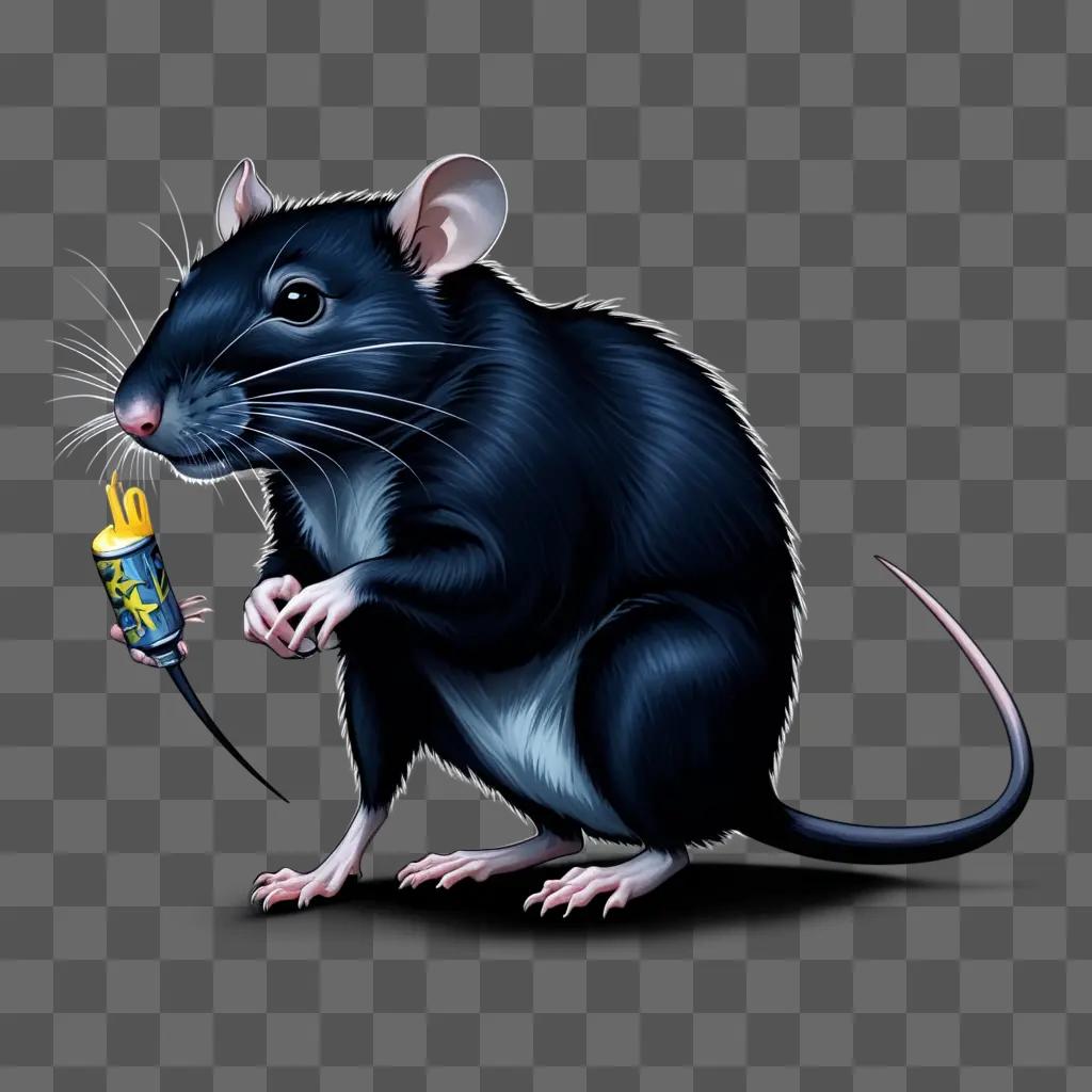 Black rat with lit candle in mouth