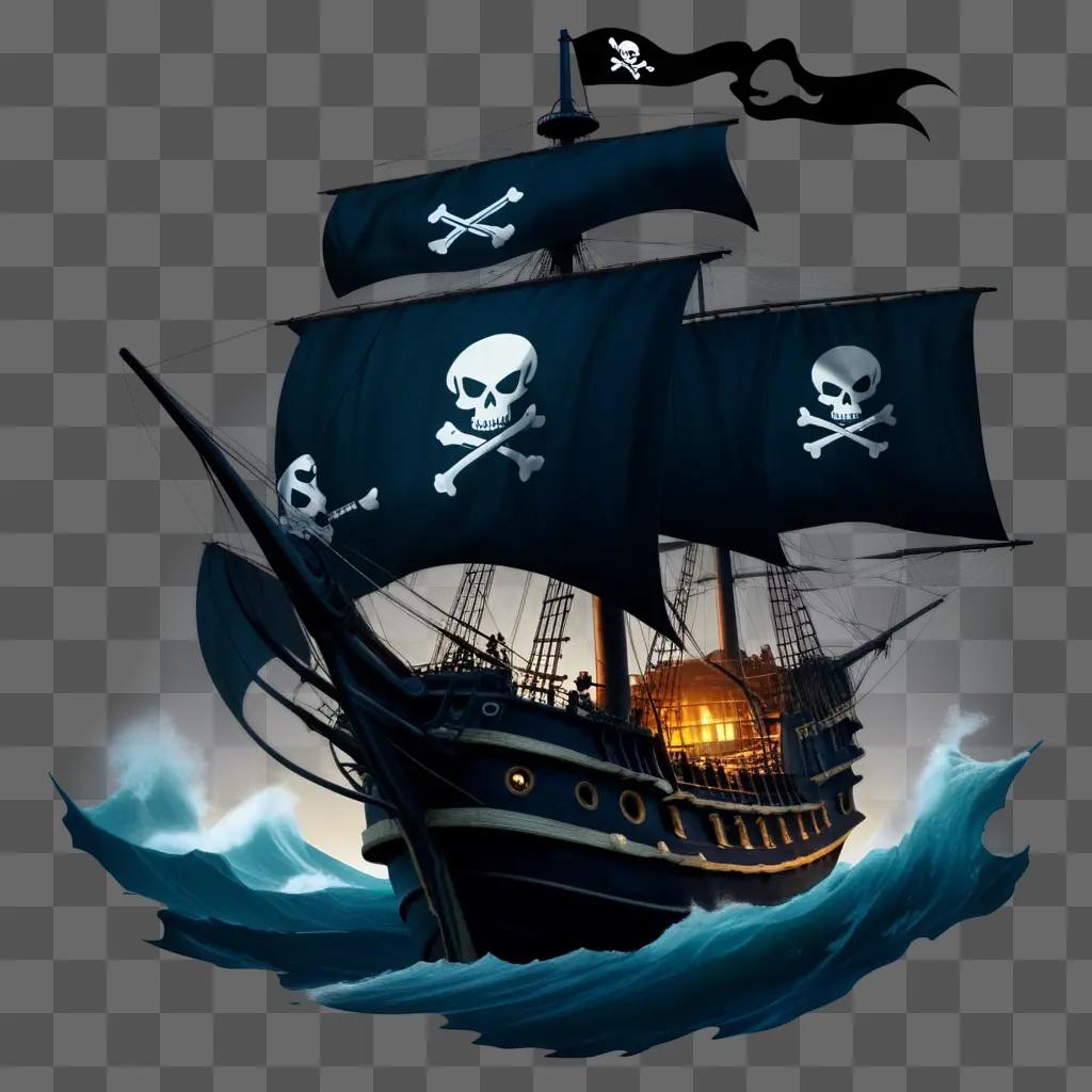 帆に頭蓋骨と骨を乗せた黒い船