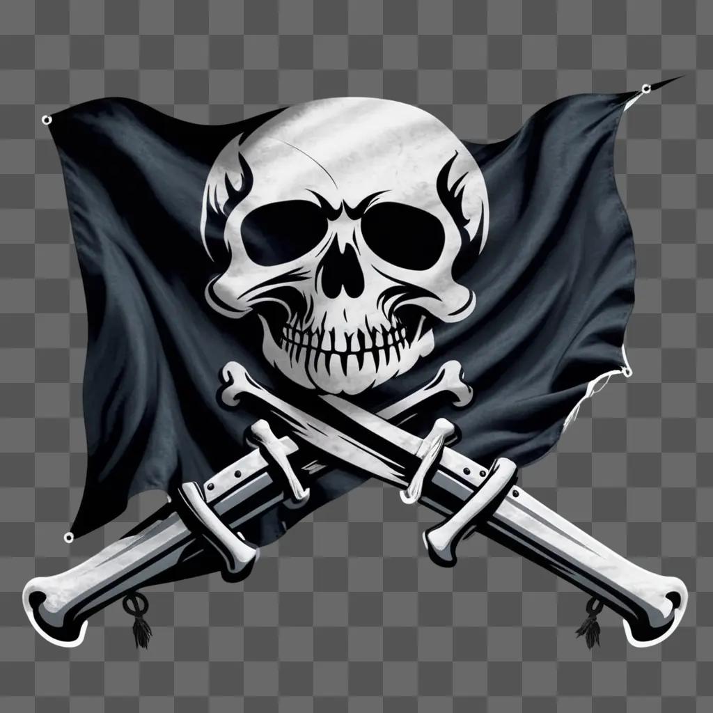 黒い髑髏と骨の旗と2本の剣
