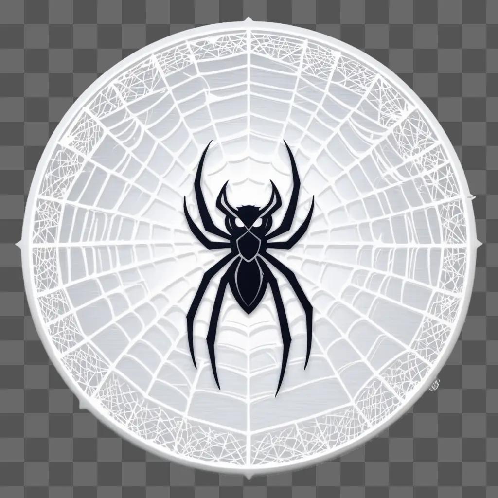 Black spider in a white spiderweb on a white background