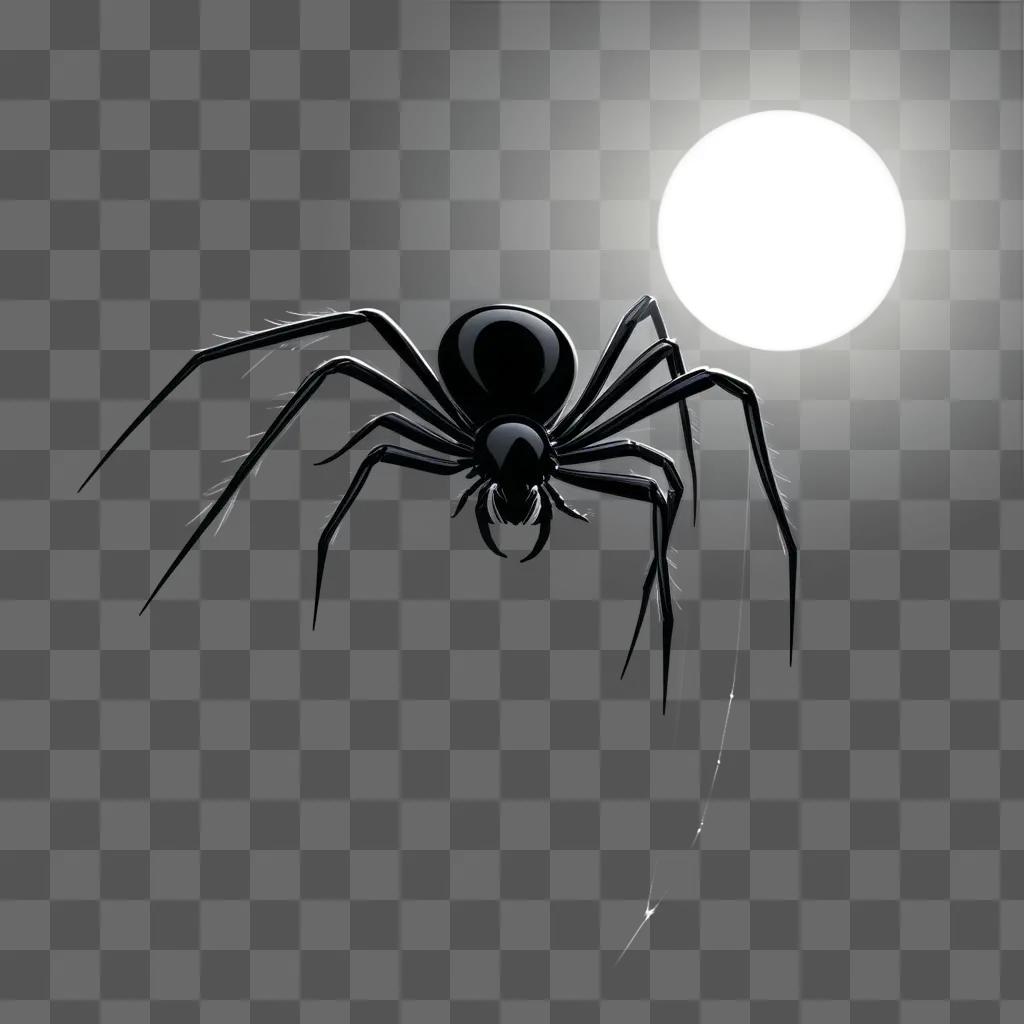 Black spider on white background with light