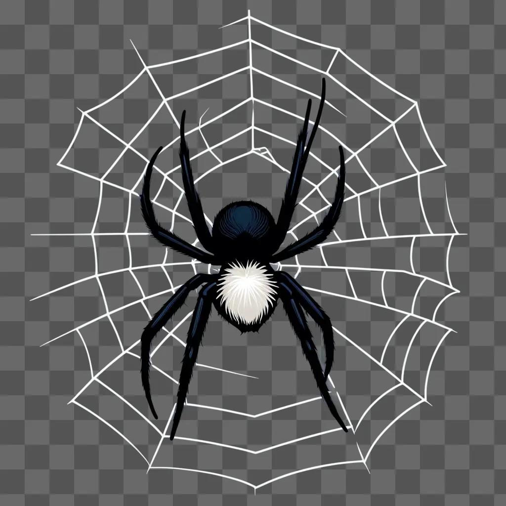 巣に白い足を持つ黒い蜘蛛
