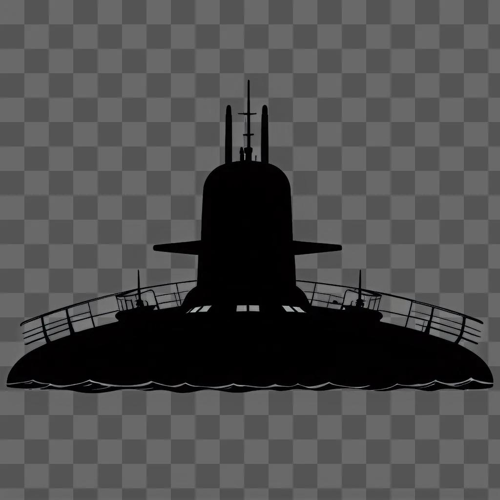 Black submarine silhouette against a dark background