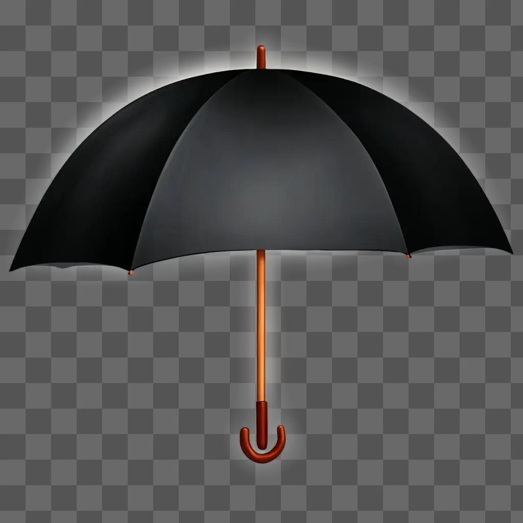 Black umbrella sketch with wooden handle