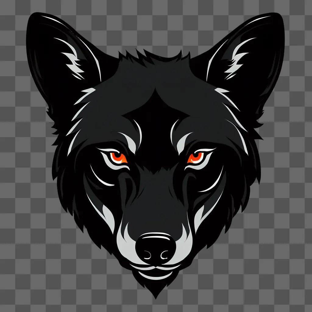 Black wolf drawing with orange eyes