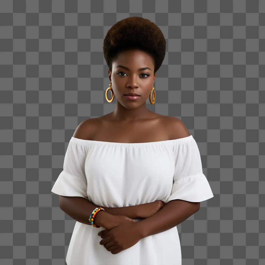 Black woman posing in a white dress