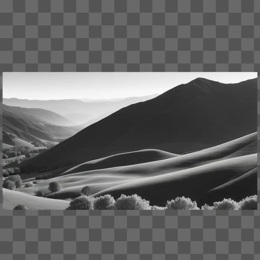 Blank image of a mountain landscape in black and white