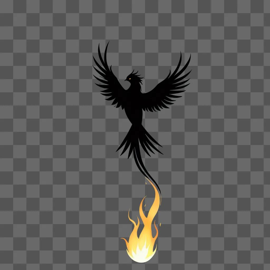 Blank image with a black bird in flight over a fire