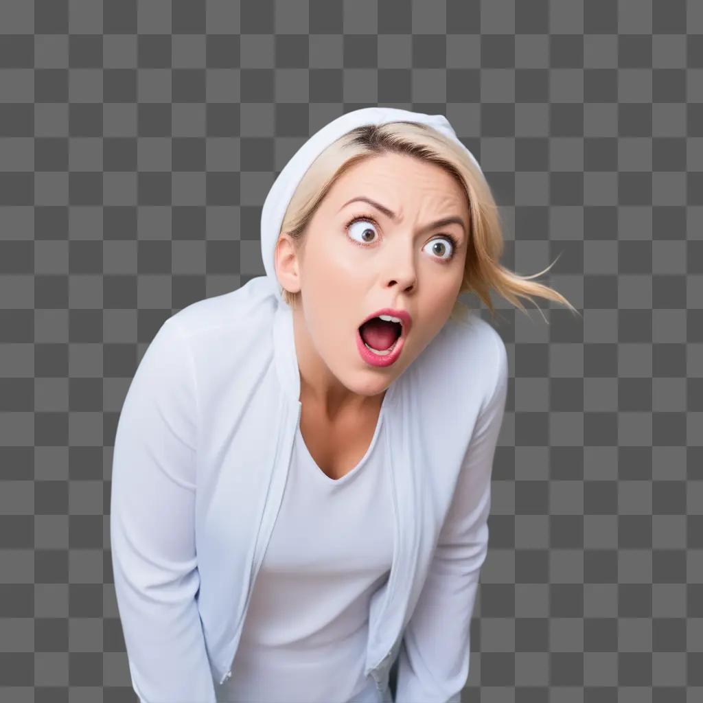 Blond woman with mouth open in shock