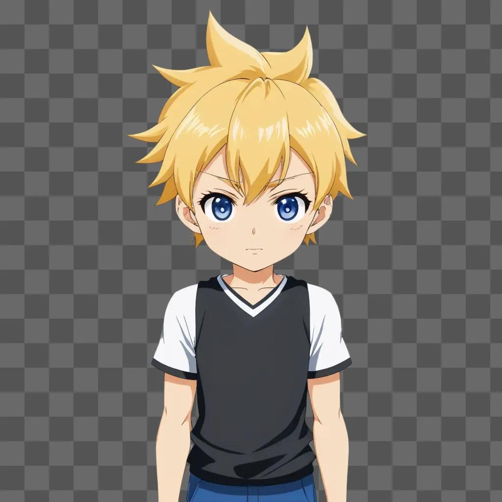 Blonde anime boy with a black and white shirt